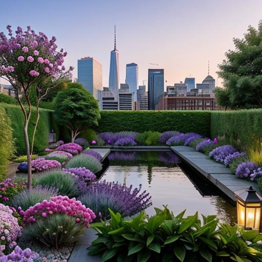 rooftop meditation, perennial flowers, urban oasis, tranquility, serenity