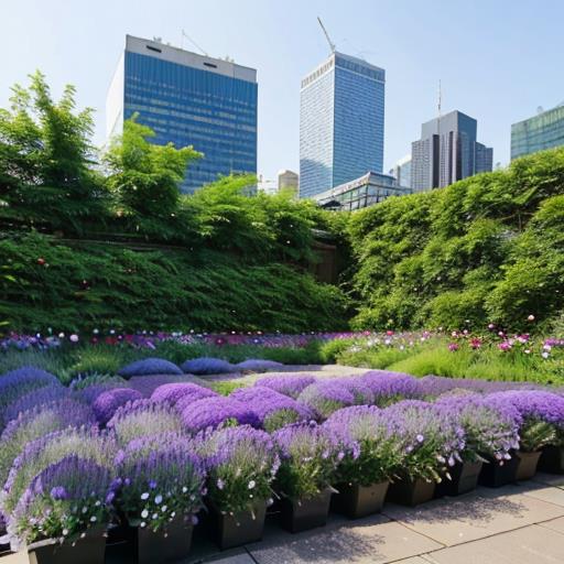 Perennial Flowers, Rooftop Gardens, Healing Environment, Urban Sanctuaries, Cityscape Oasis