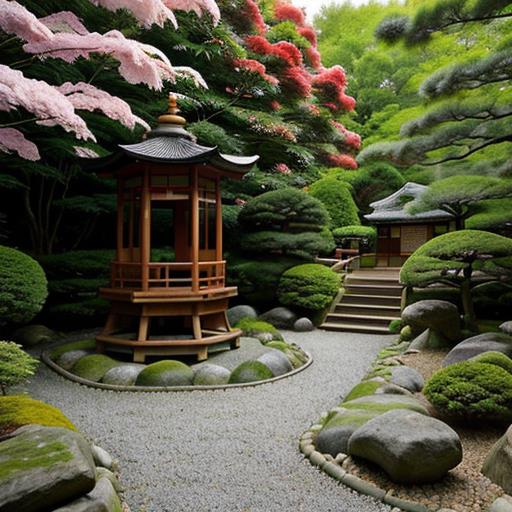 Traditional Japanese Tea Garden, Perennials for Quiet Contemplation, Serene Atmosphere, Japanese Maple, Camellia